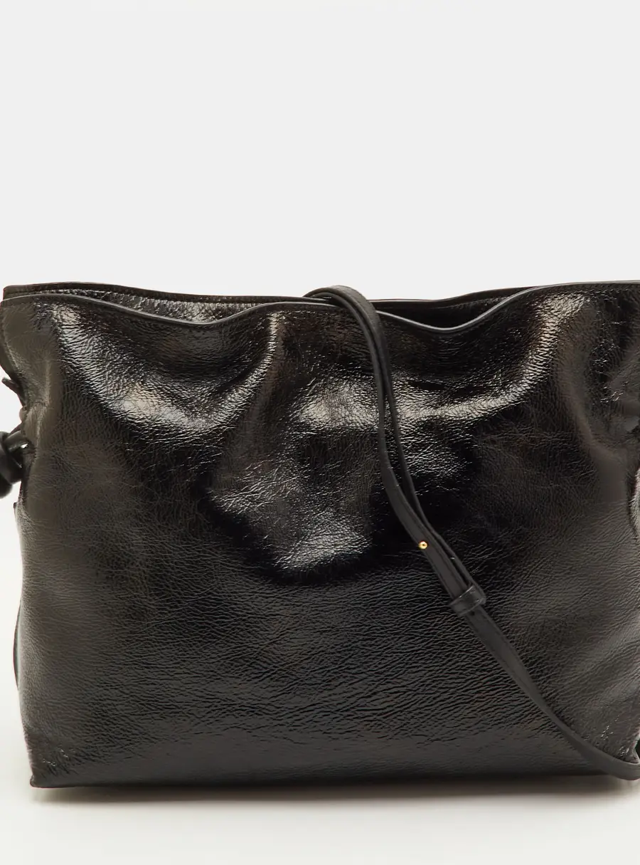 Loewe Flamenco Knot Black Patent Leather Drawstring Shoulder Bag