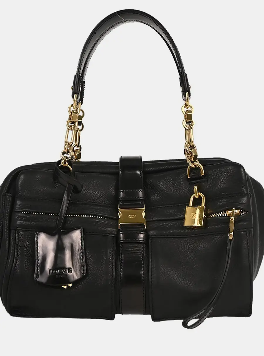 Loewe Laura 26 Black Leather Top Handle Bag