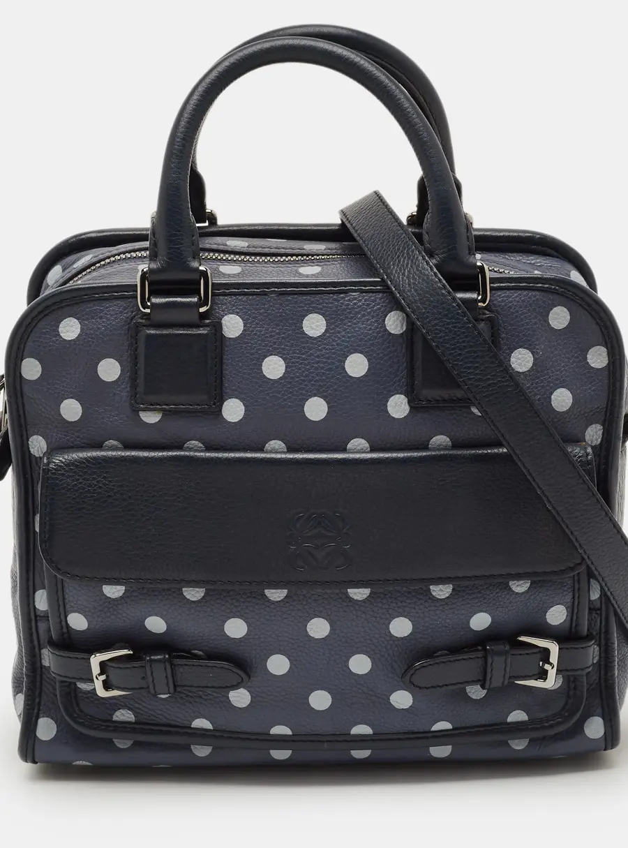 Loewe Polka Dot Cruz Navy Blue/White Leather Satchel