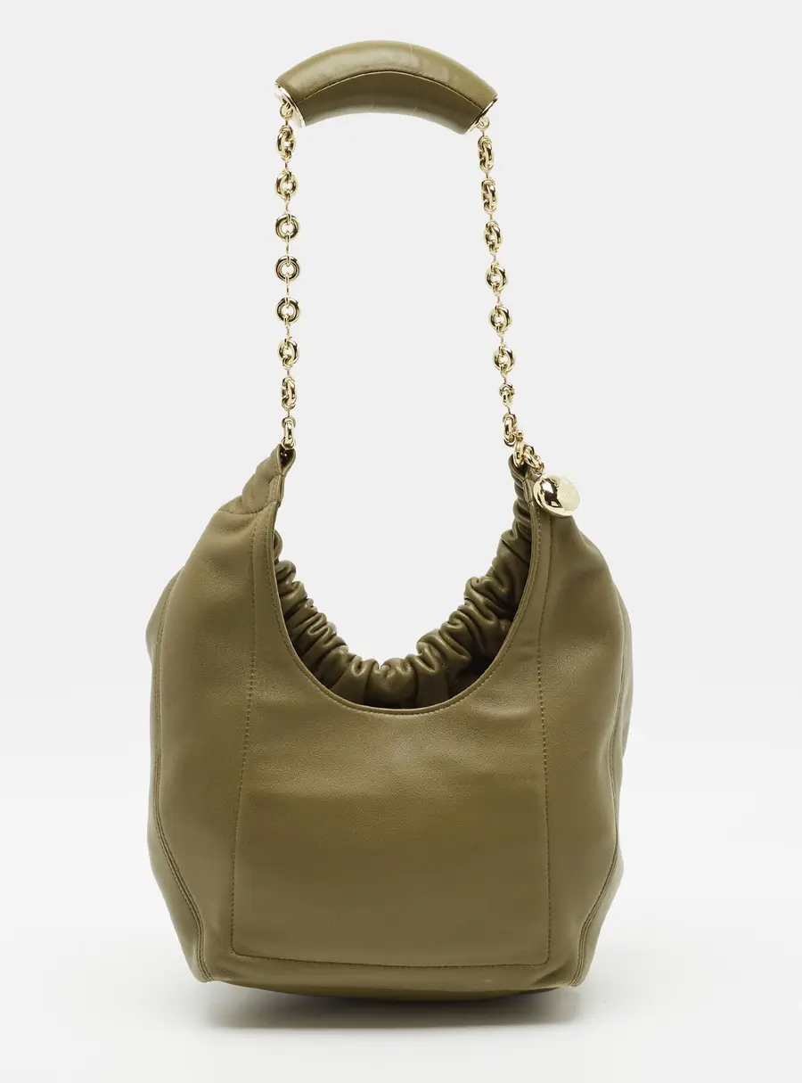 Loewe Squeeze Small Olive Green Leather Shoulder Bag