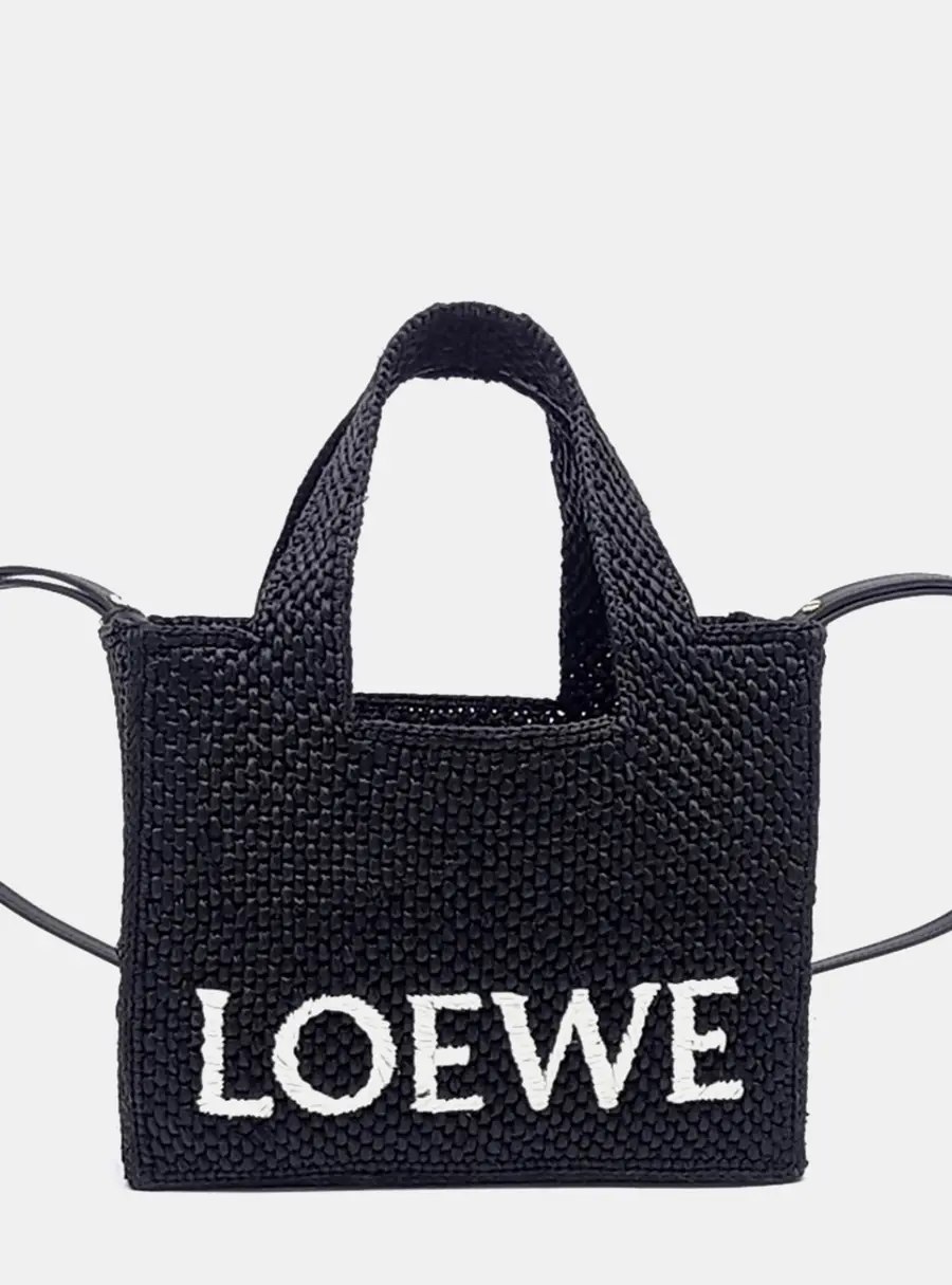 Loewe Raffia Black Font Tote Bag Small
