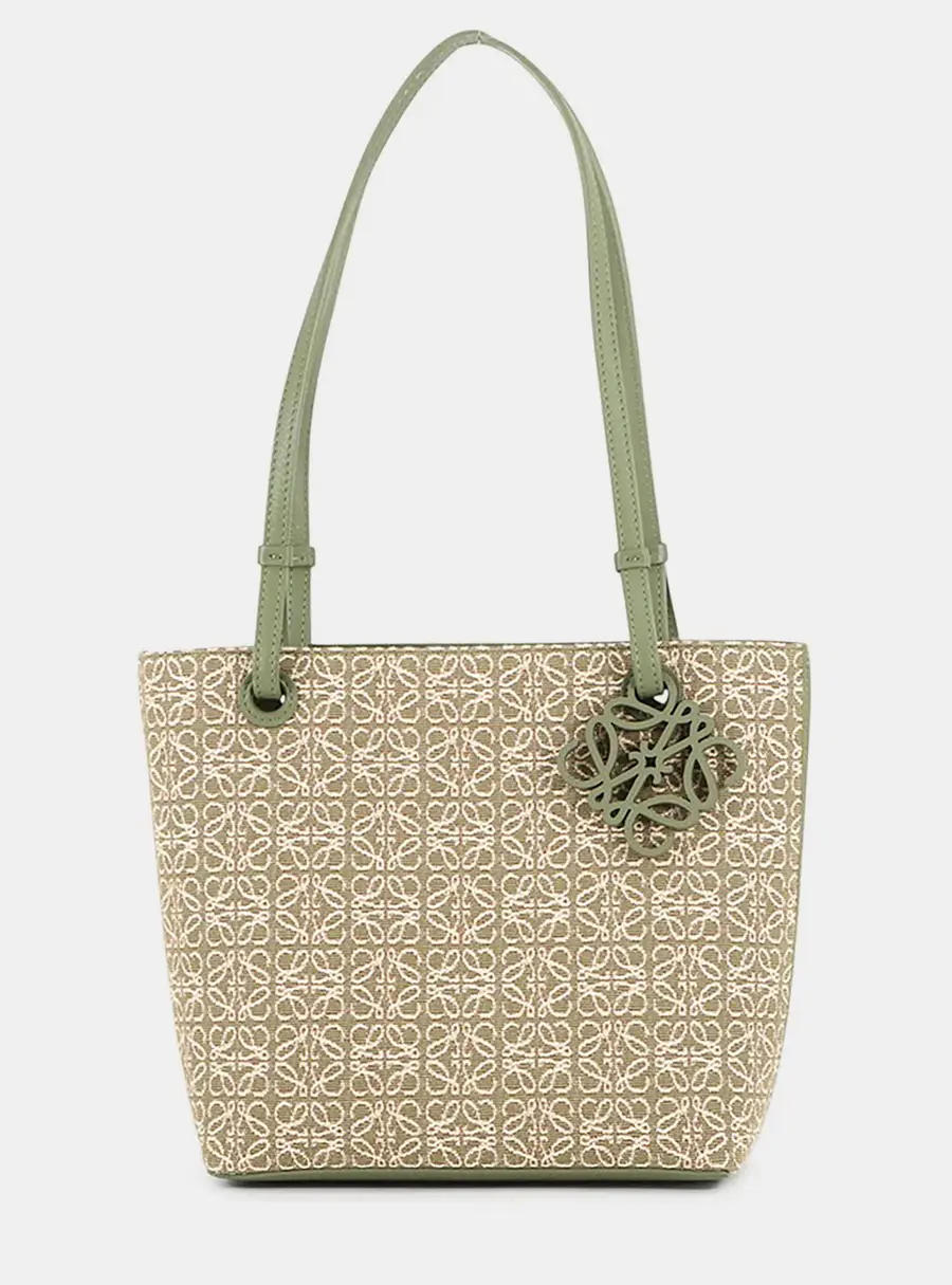 Loewe Anagram Square Tote Green Canvas Leather Shoulder Bag