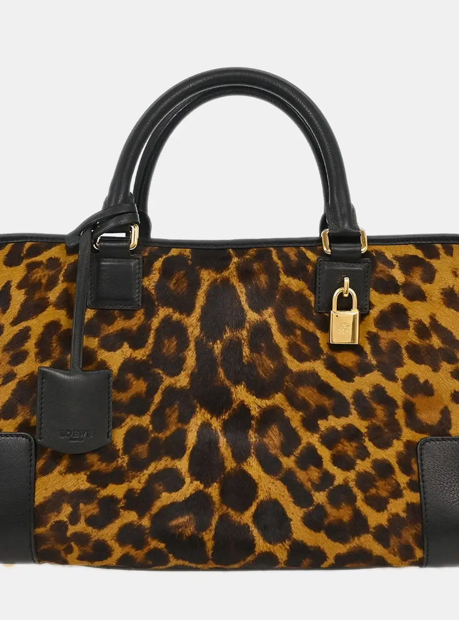 Loewe Amazona 36 Brown Leopard Pony Hair Leather Top Handle Bag