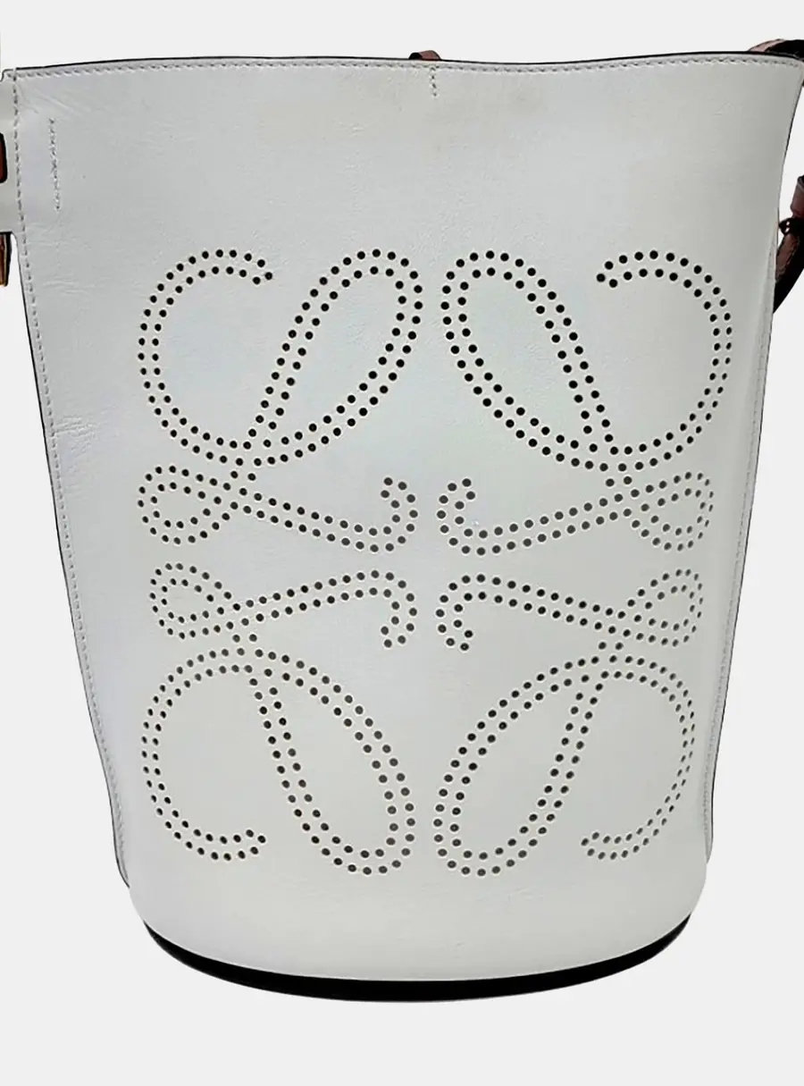 Loewe Brown/Grey Leather Gate Anagram Bucket Bag