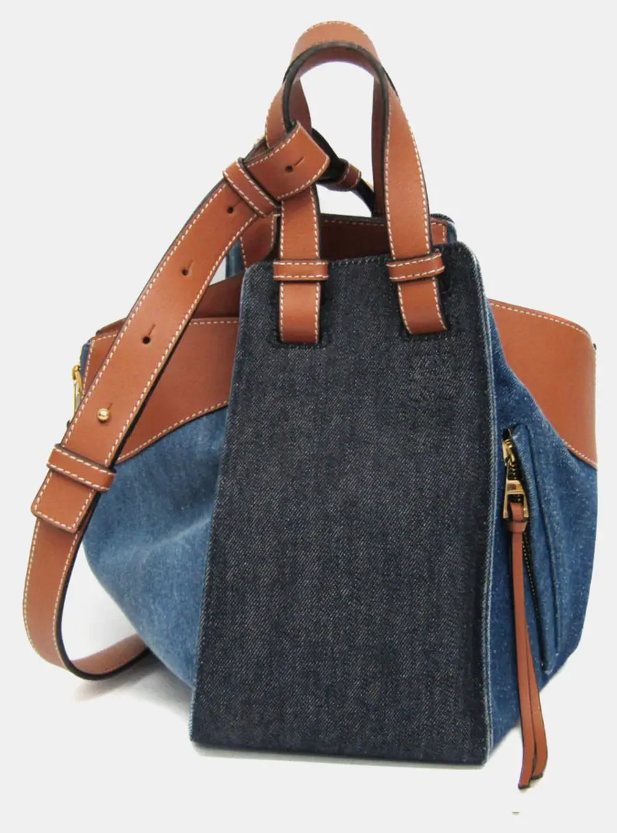 Loewe Hammock Small Blue Brown Denim Calfskin Leather Shoulder Bag