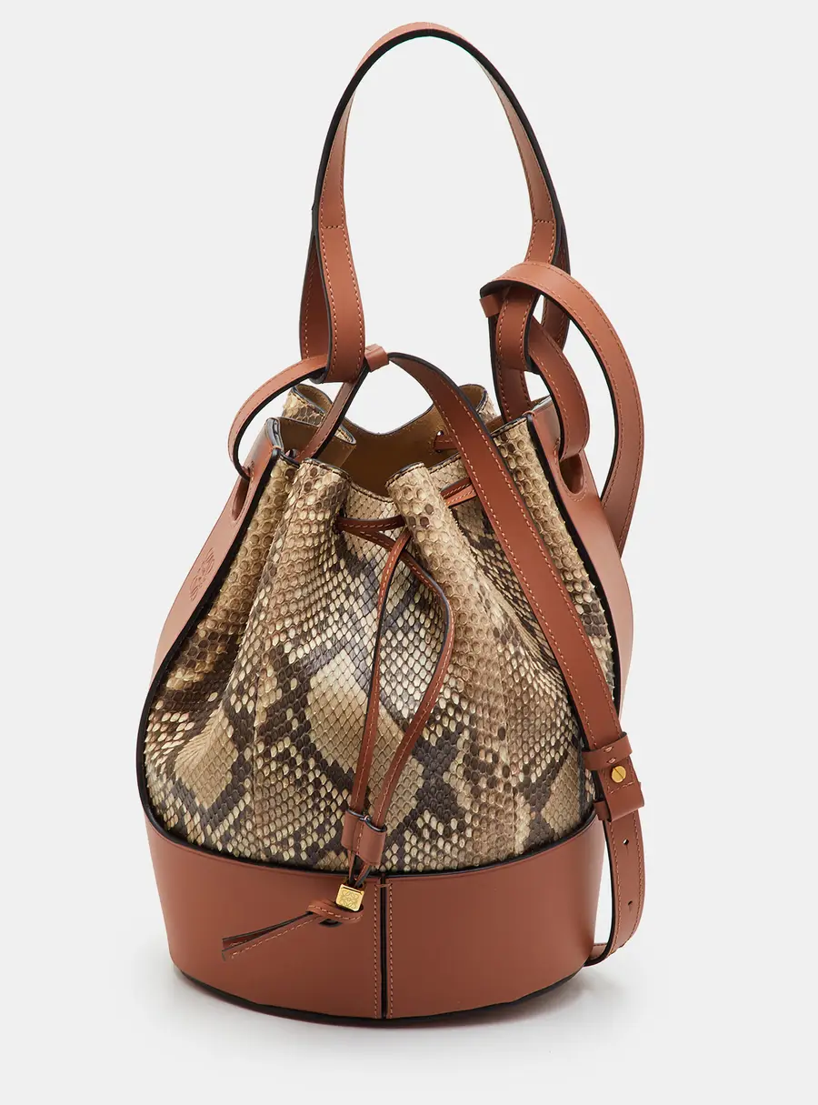 Loewe Balloon Drawstring Brown/Beige Leather and Python Bucket Bag