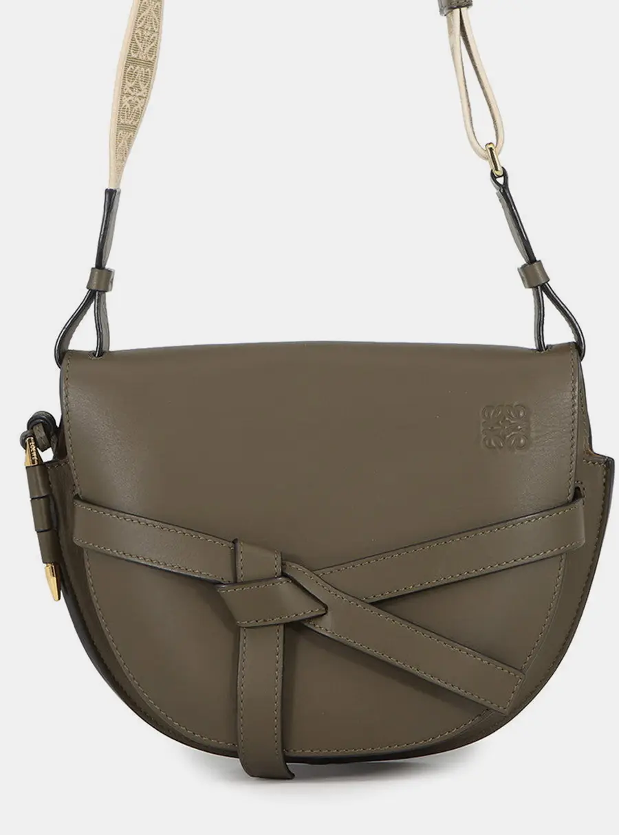 Loewe Gate Dual Mini Olive Calfskin Leather Crossbody Bag