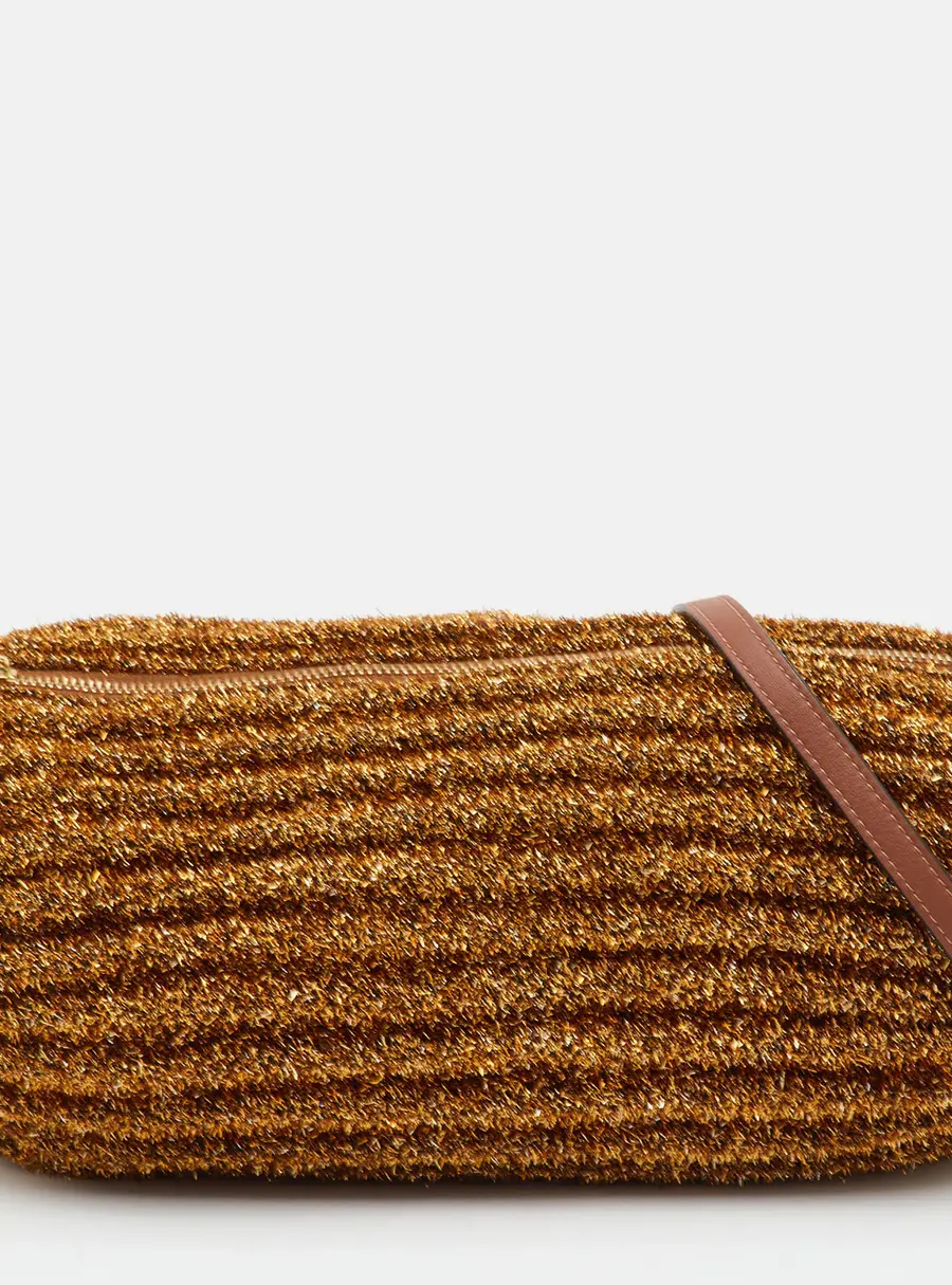 Loewe Pleated Bracelet Gold Metallic Lurex Fabric Pouch Shoulder Bag