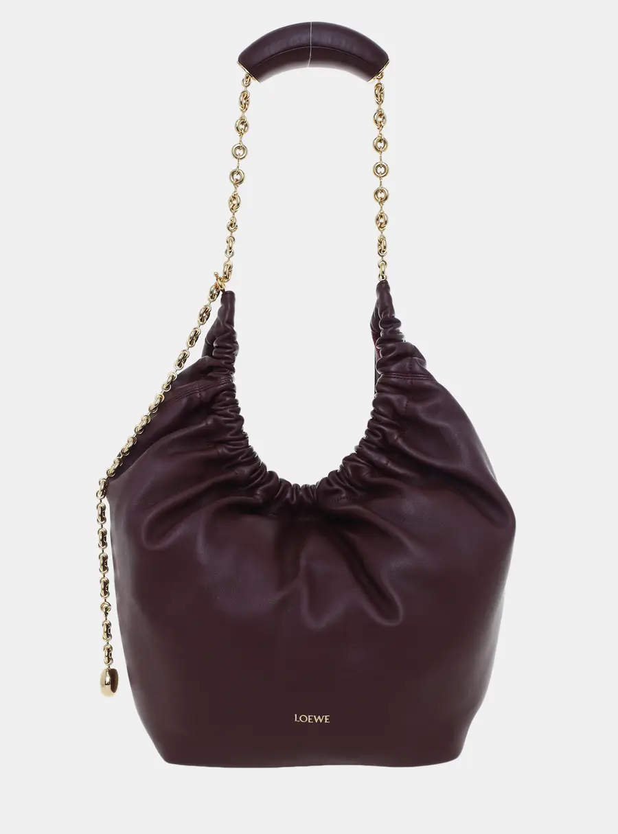 Loewe Squeeze Medium Dark Aubergine Nappa Lambskin Leather Hobo Bag