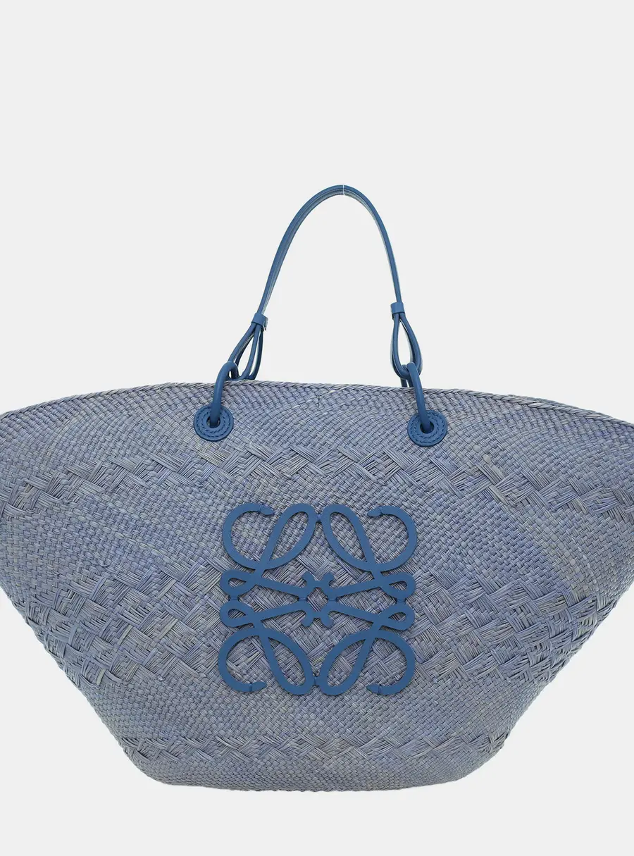 Loewe Paula's Ibiza Large Iraca Palm Anagram Basket Bag Blue Blue Iraca Palm Leather Shoulder Bag