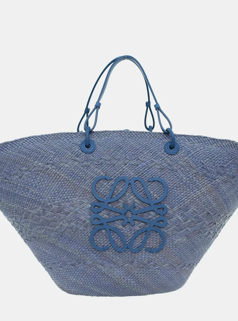 Loewe Paula's Ibiza Iraca Palm Large Blue Iraca Palm Leather Basket Bag