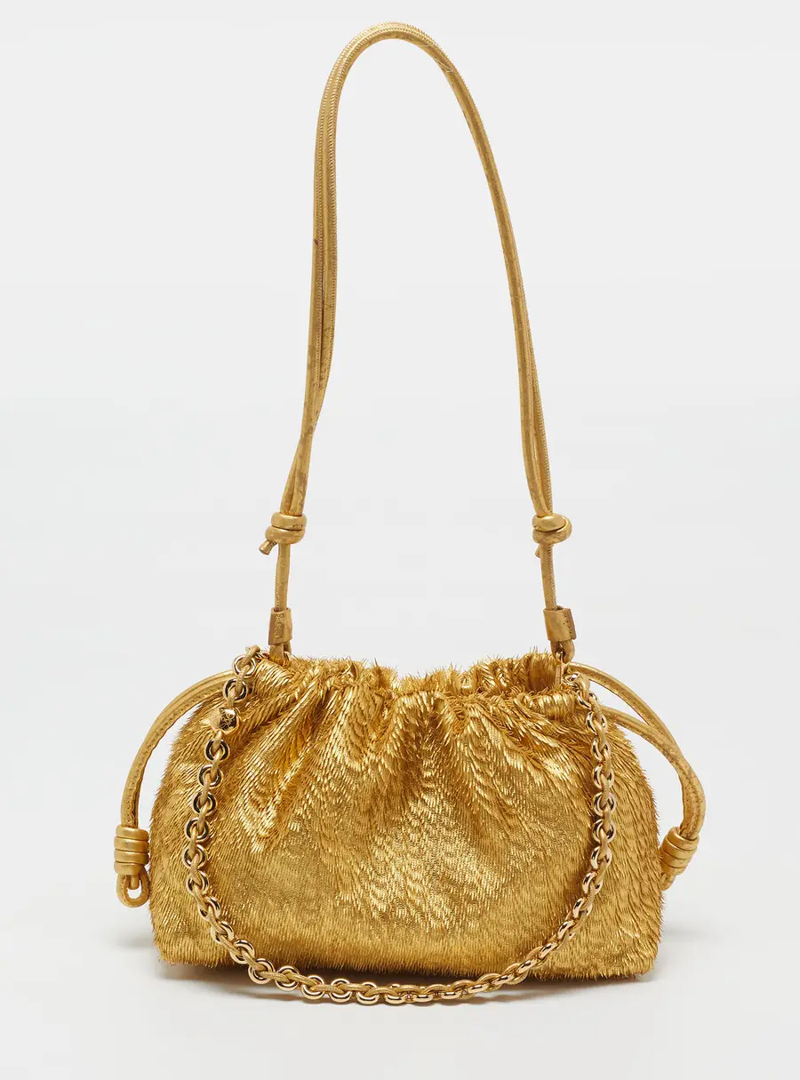 Loewe Flamenco Fringe Gold Leather Shoulder Bag