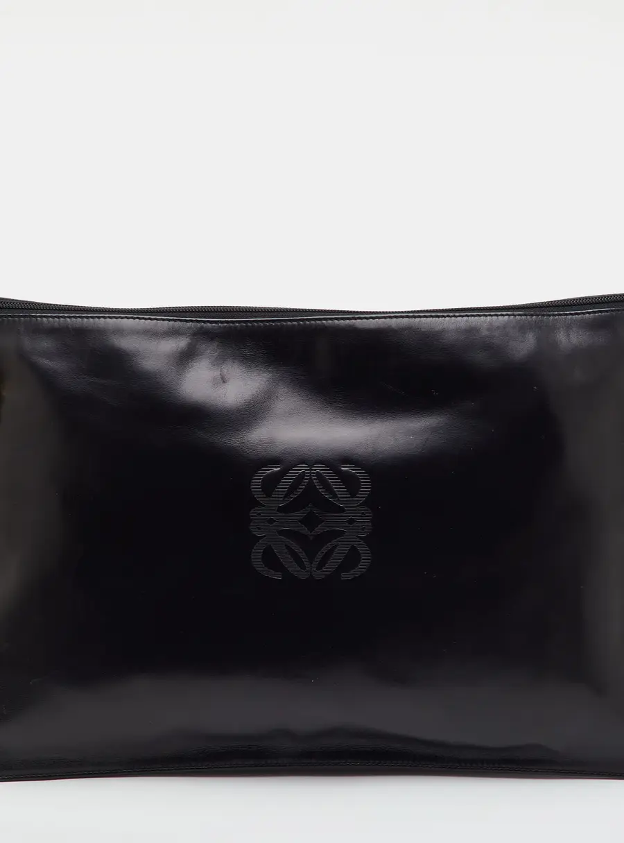 Loewe Logo Black Leather Fold-over Pouch Clutch