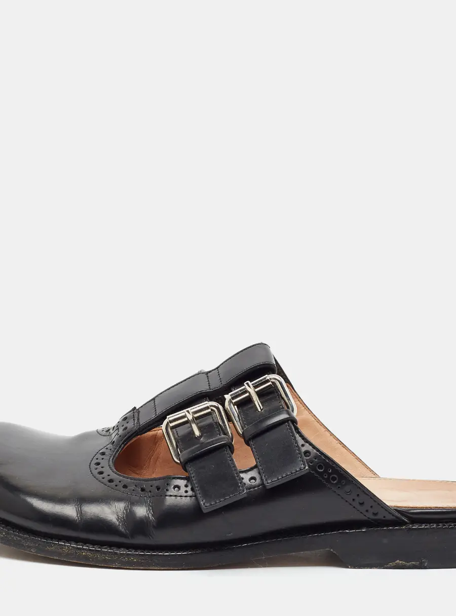Loewe Campo Size 37 Black Leather Mary Jane Flat Mules