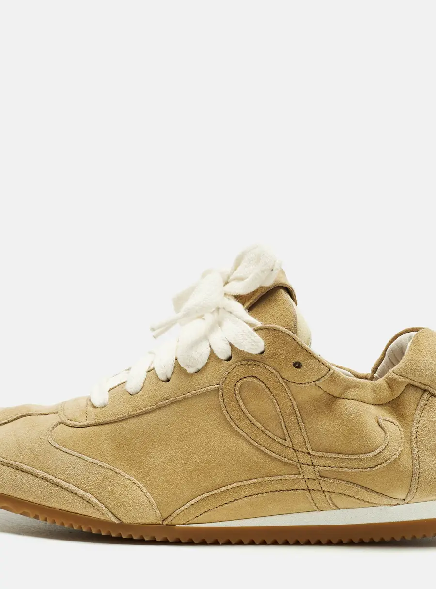 Loewe Brown Suede Paneled Lace Up Sneakers Size 35