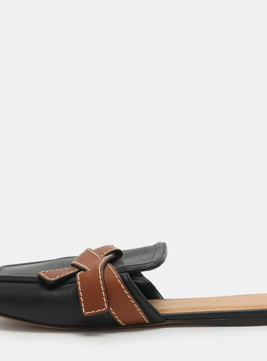 Loewe Gate Size 39 Black Leather Flat Mules