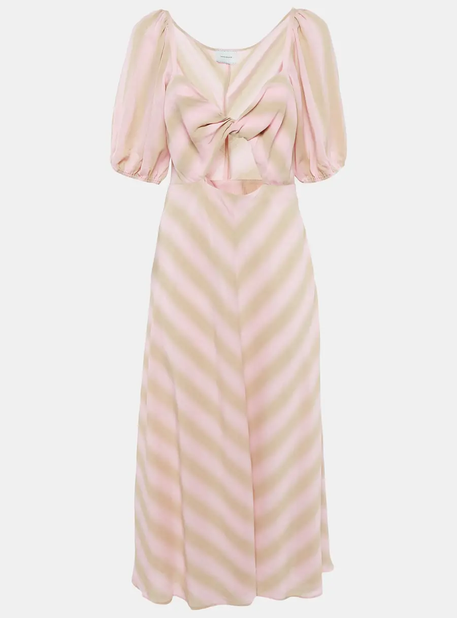 Longchamp Pink/Beige Crepe Knot Detail Cut-Out Midi Dress M