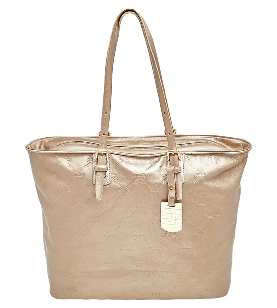 Longchamp Gold Leather Large LM Cuir Shopping Tote