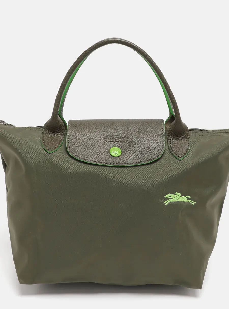 Longchamp Green Nylon and Leather Small Short Le Pliage Tote