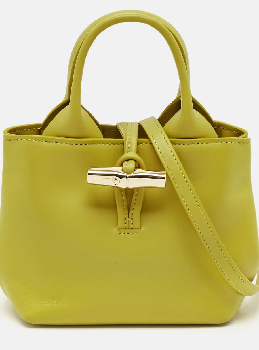 Longchamp Le Roseau Green Leather Tote Bag