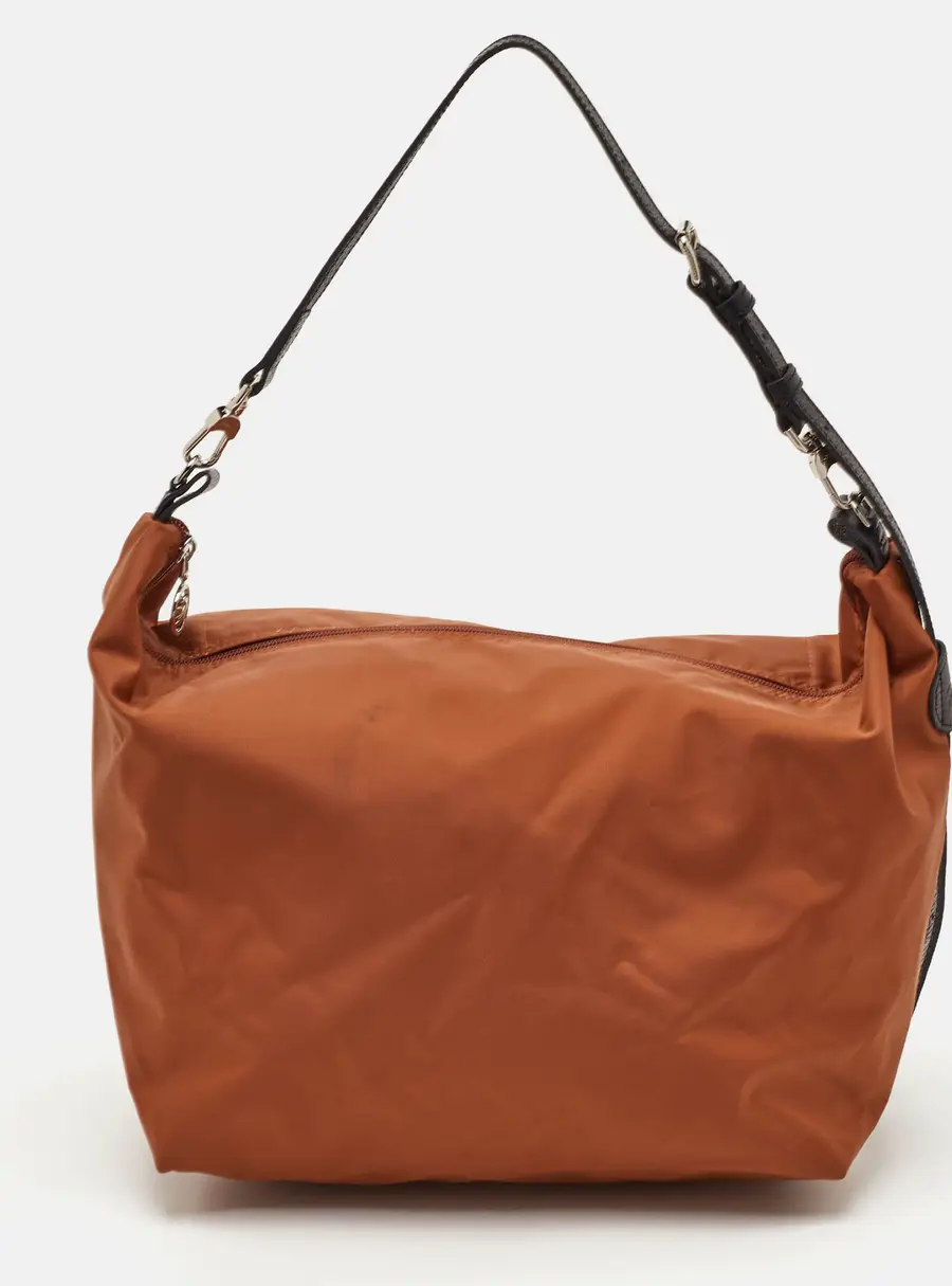 Longchamp Le Slouchy T Medium Brown Nylon and Leather Hobo