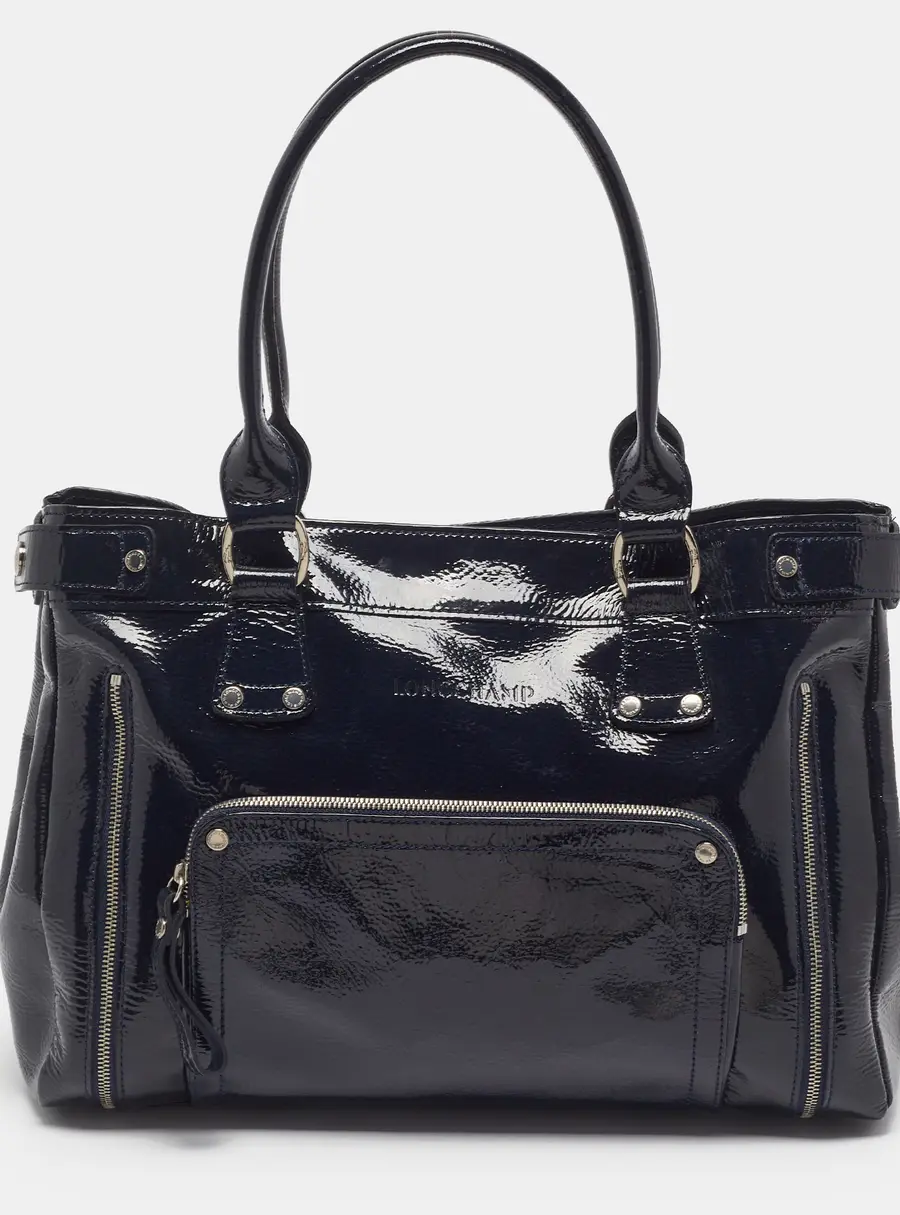 Longchamp Rodeo Navy Blue Patent Leather Tote