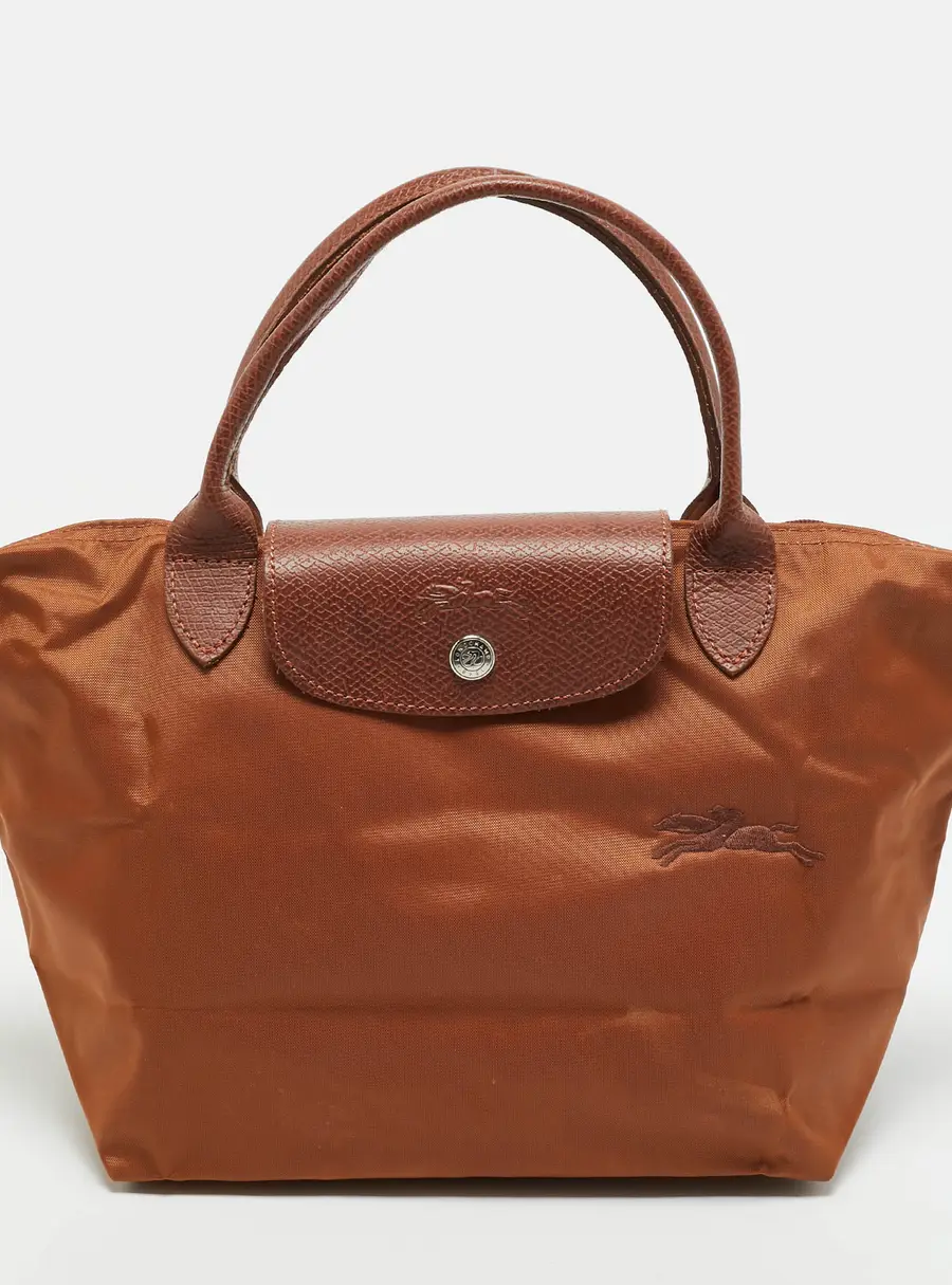 Longchamp Le Pliage Small Brown Nylon and Leather Tote