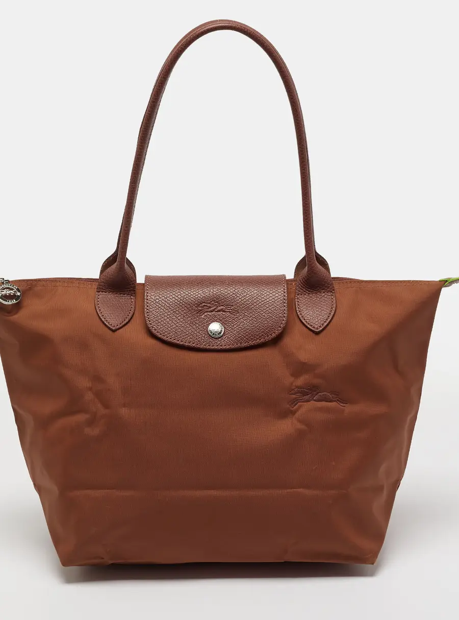 Longchamp Le Pliage Brown Leather and Nylon Tote