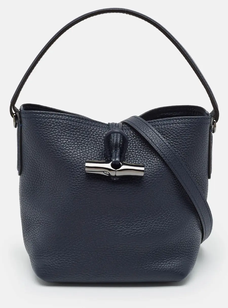 Longchamp Le Roseau XS Navy Blue Leather Bucket Bag
