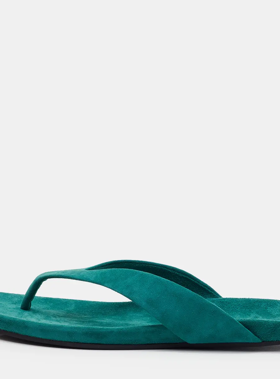 Loro Piana Ida Flip Flop Size 37 Green Suede Thong Sandals