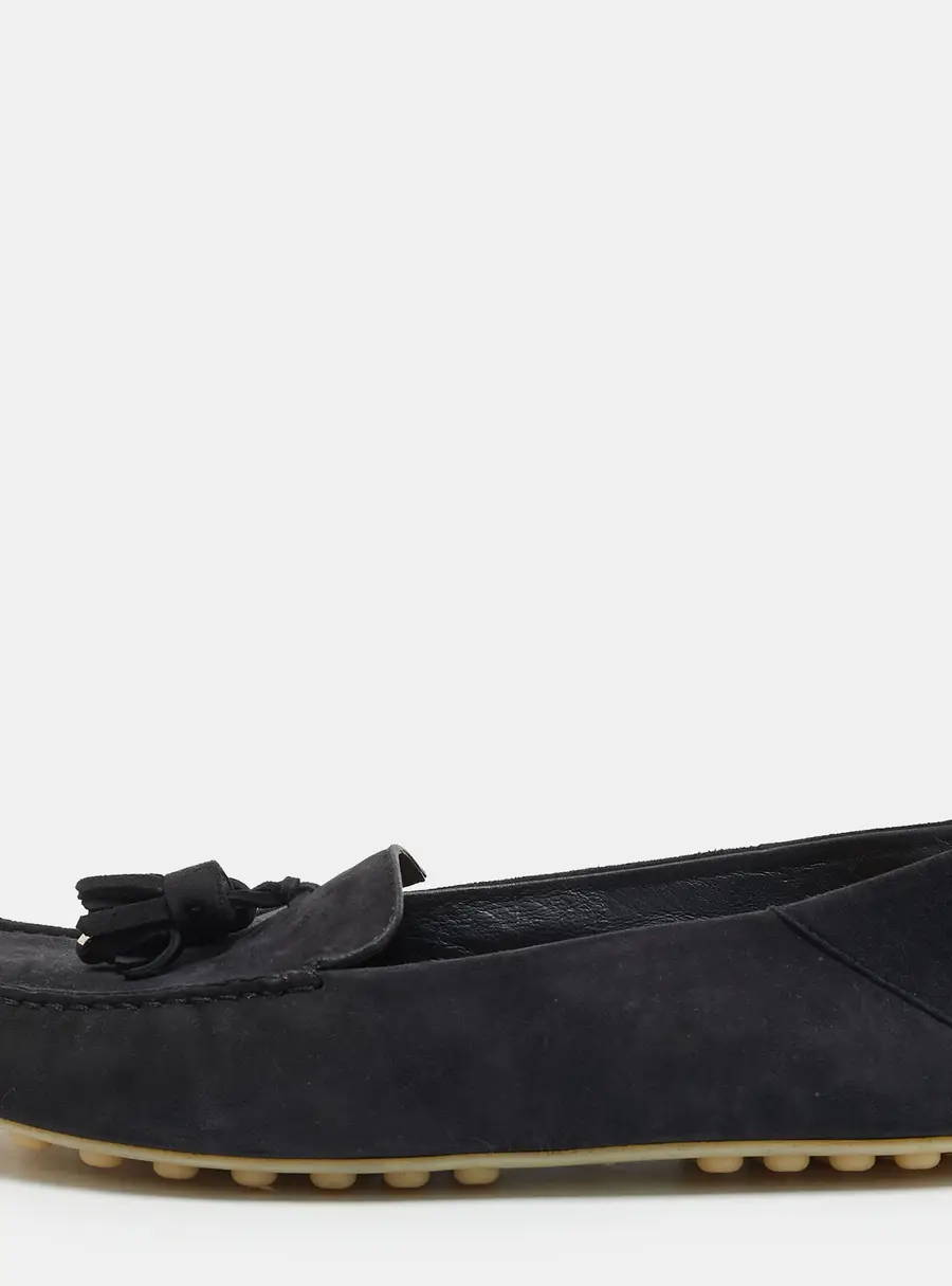 Loro Piana Dot Sole Walk Size 38.5 Black Suede Loafers