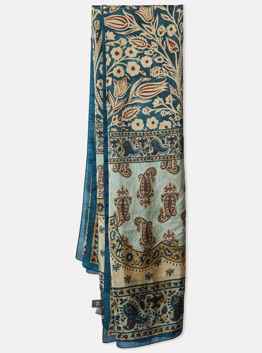 Loro Piana Blue/Beige Paisley Print Silk Scarf