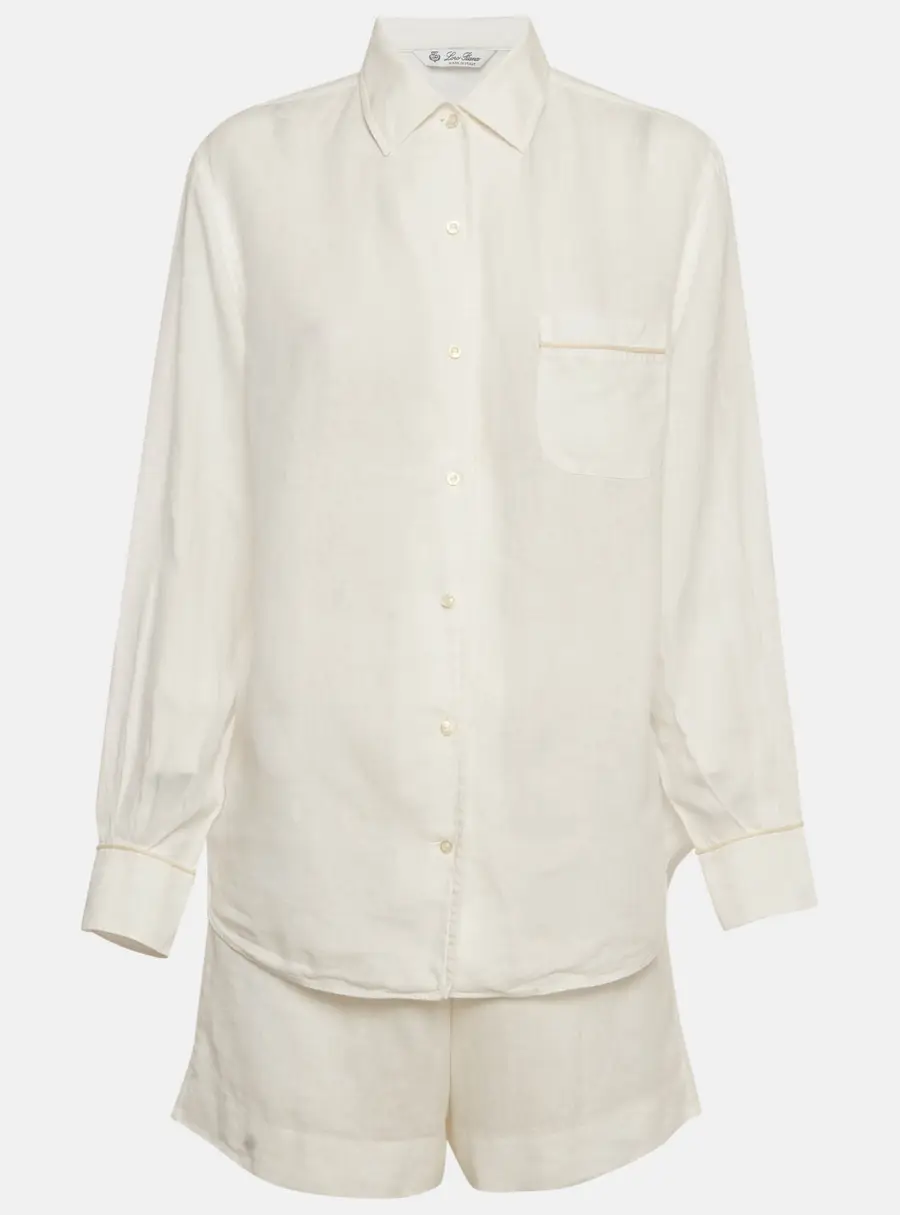 Loro Piana White Linen Shirt and Shorts Set M/L