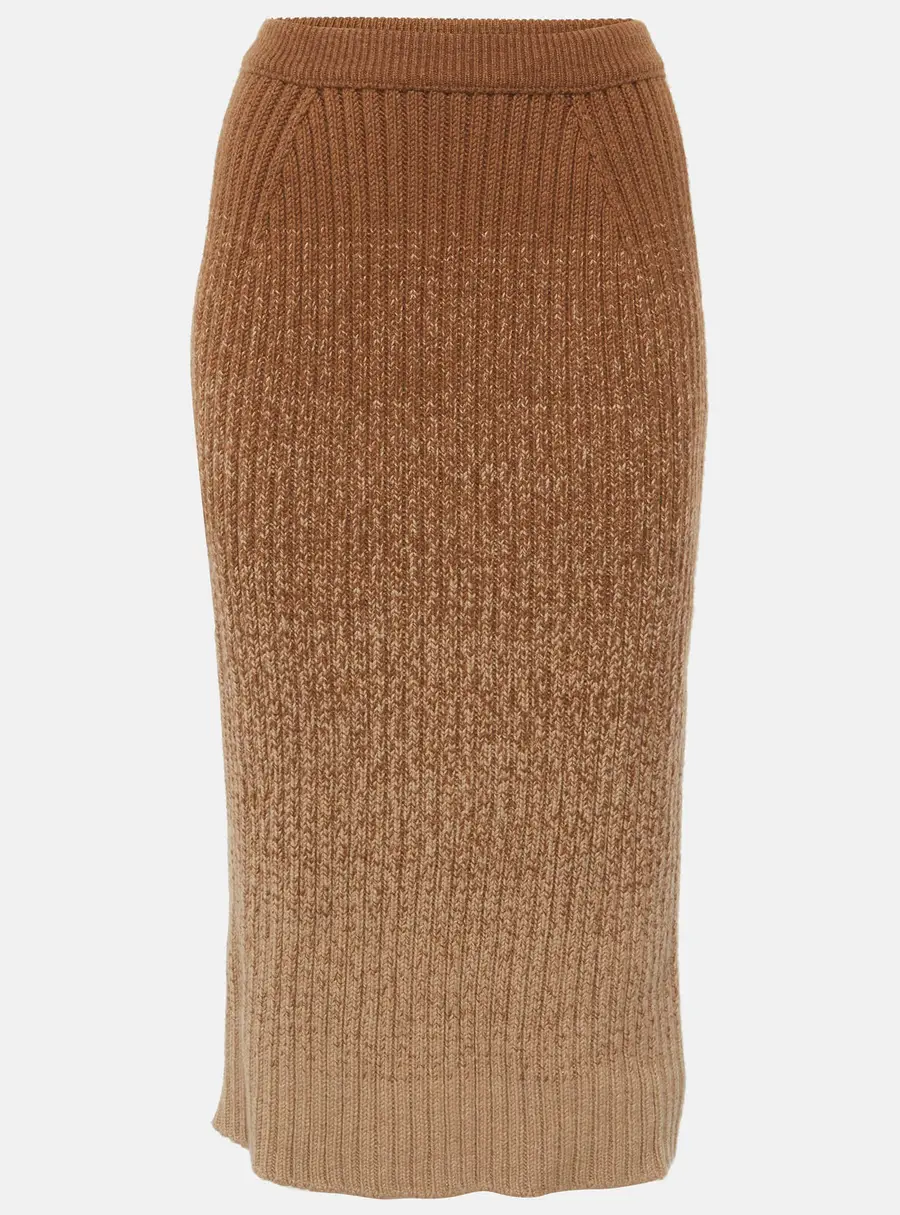 Loro Piana Brown Knit Cashmere Ombre Midi Skirt S