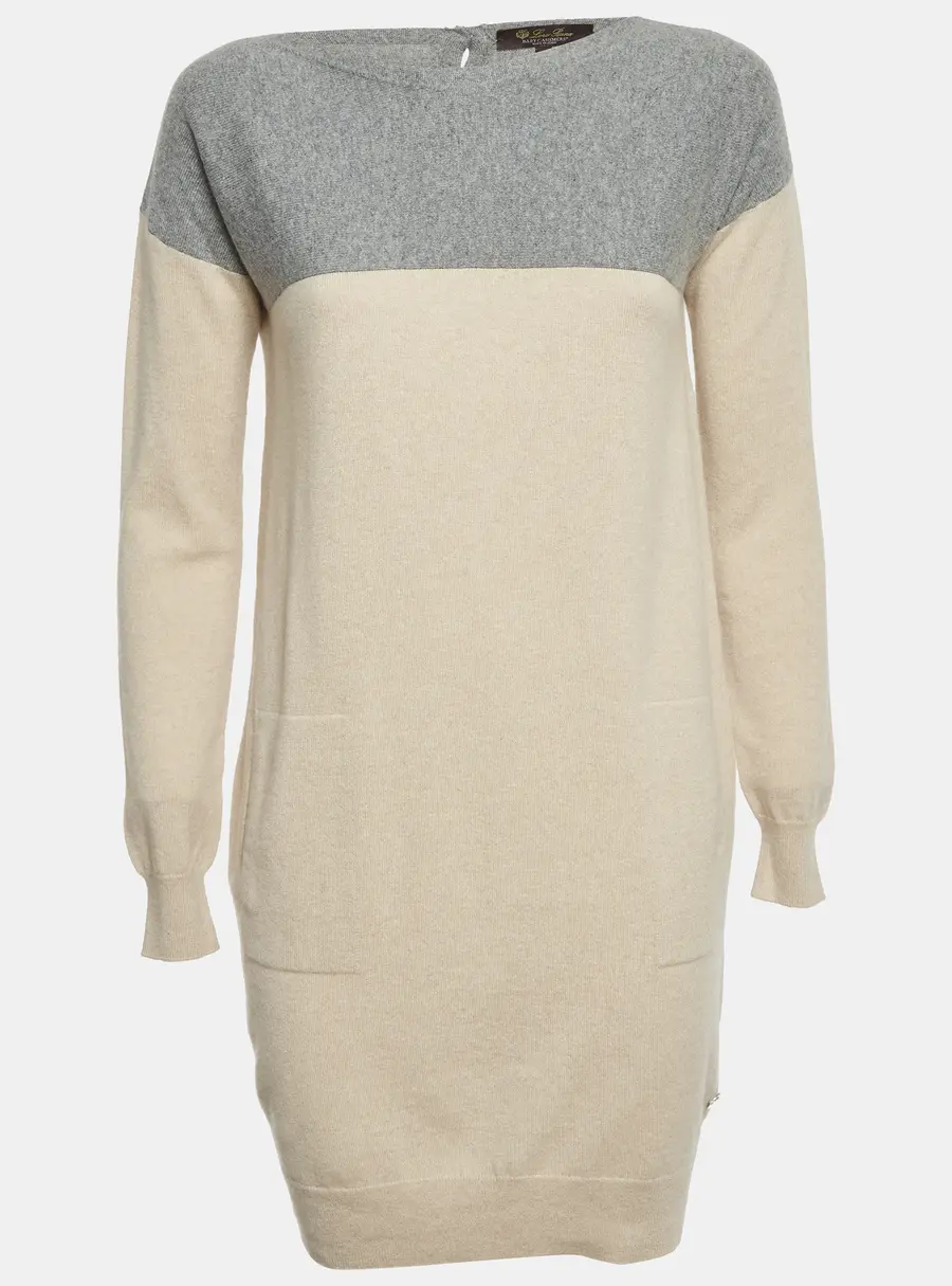 Loro Piana Beige/Grey Cashmere Knit Dress S