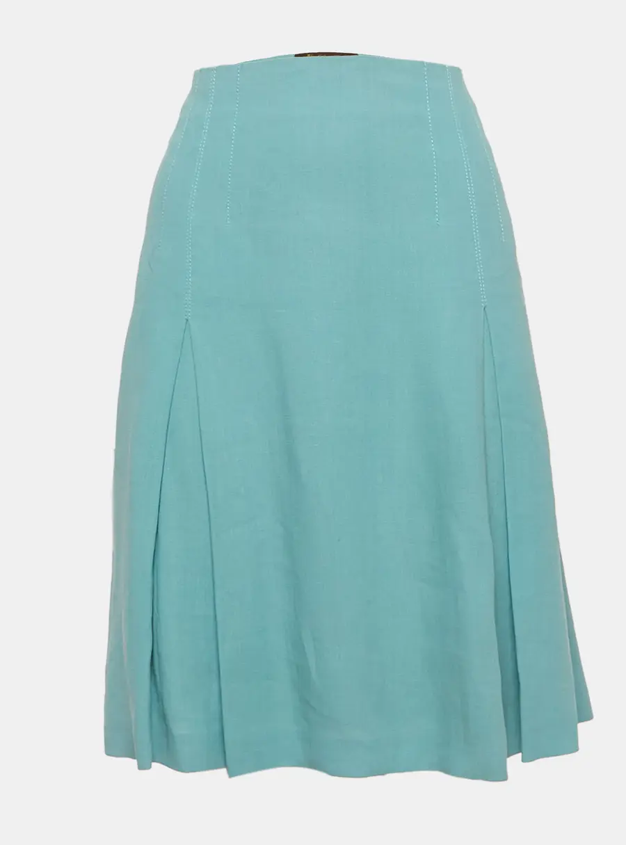 Loro Piana Blue Ramie Pleated Knee Length Skirt M
