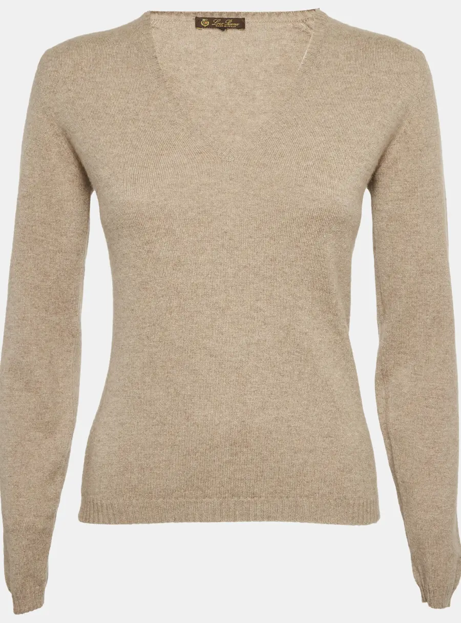 Loro Piana Beige Cashmere Knit V-Neck Sweater S