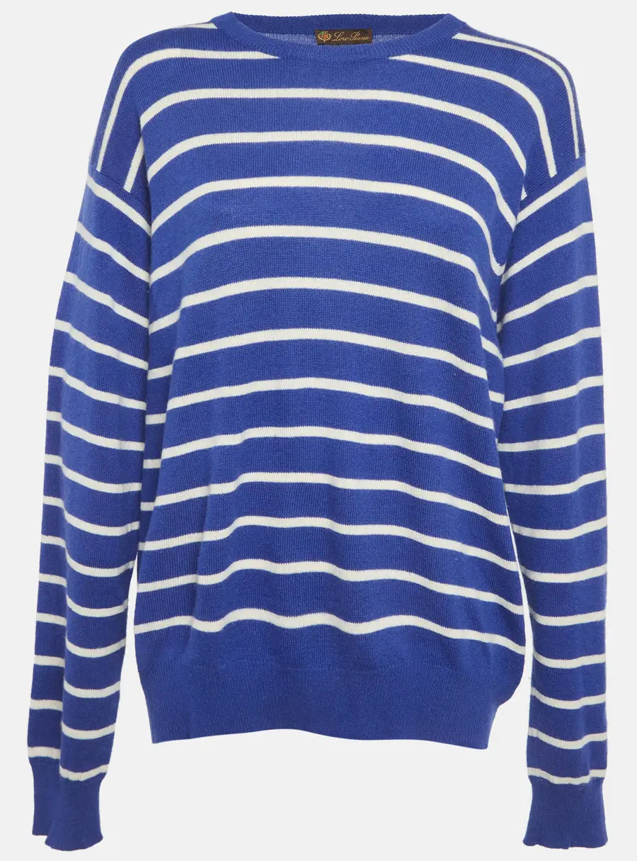 Loro Piana Blue/White Striped Cashmere Sweater XL