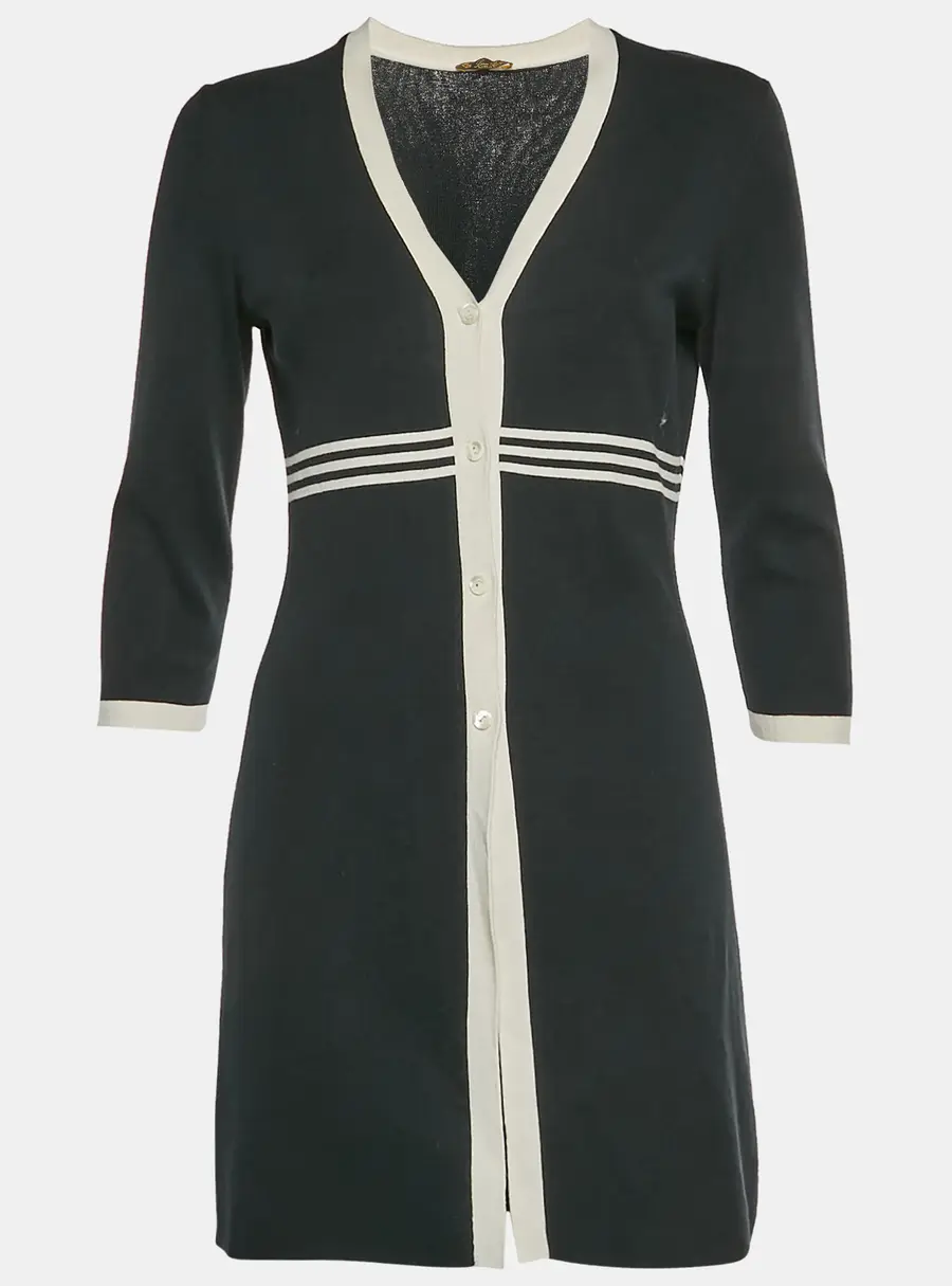 Loro Piana Black/White Rib Knit Button Up Mini Dress M