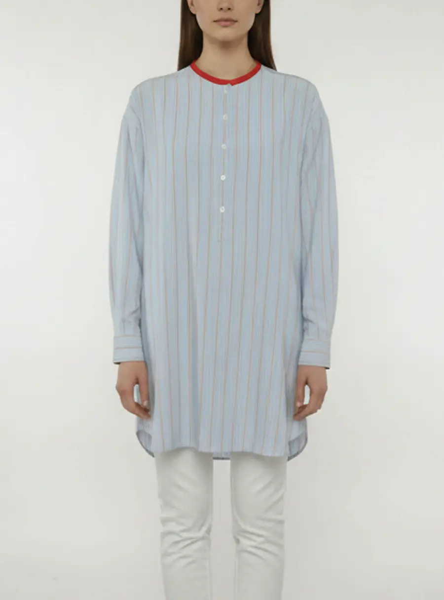 Loro Piana Blue Striped Silk Long Sleeve Blouse L