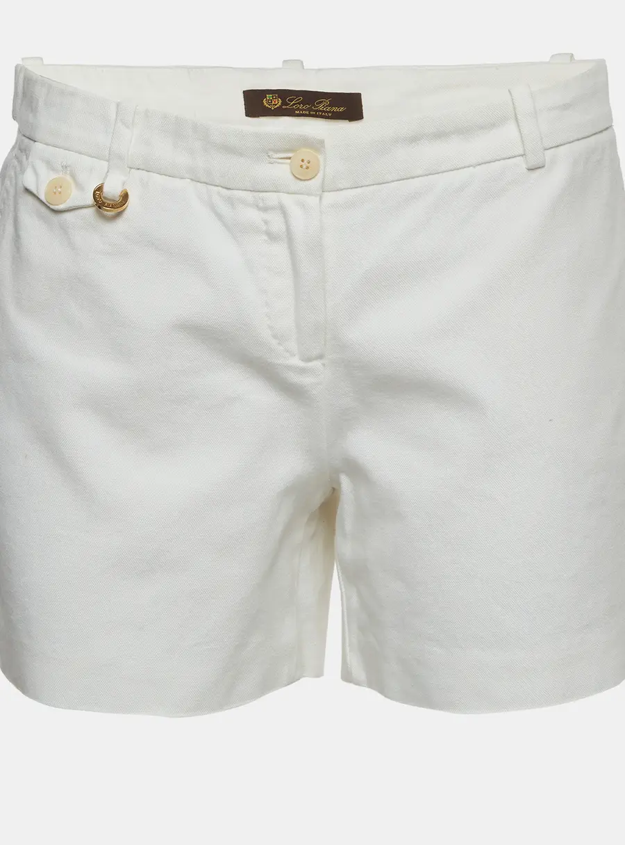 Loro Piana White Canvas High Waisted Shorts M
