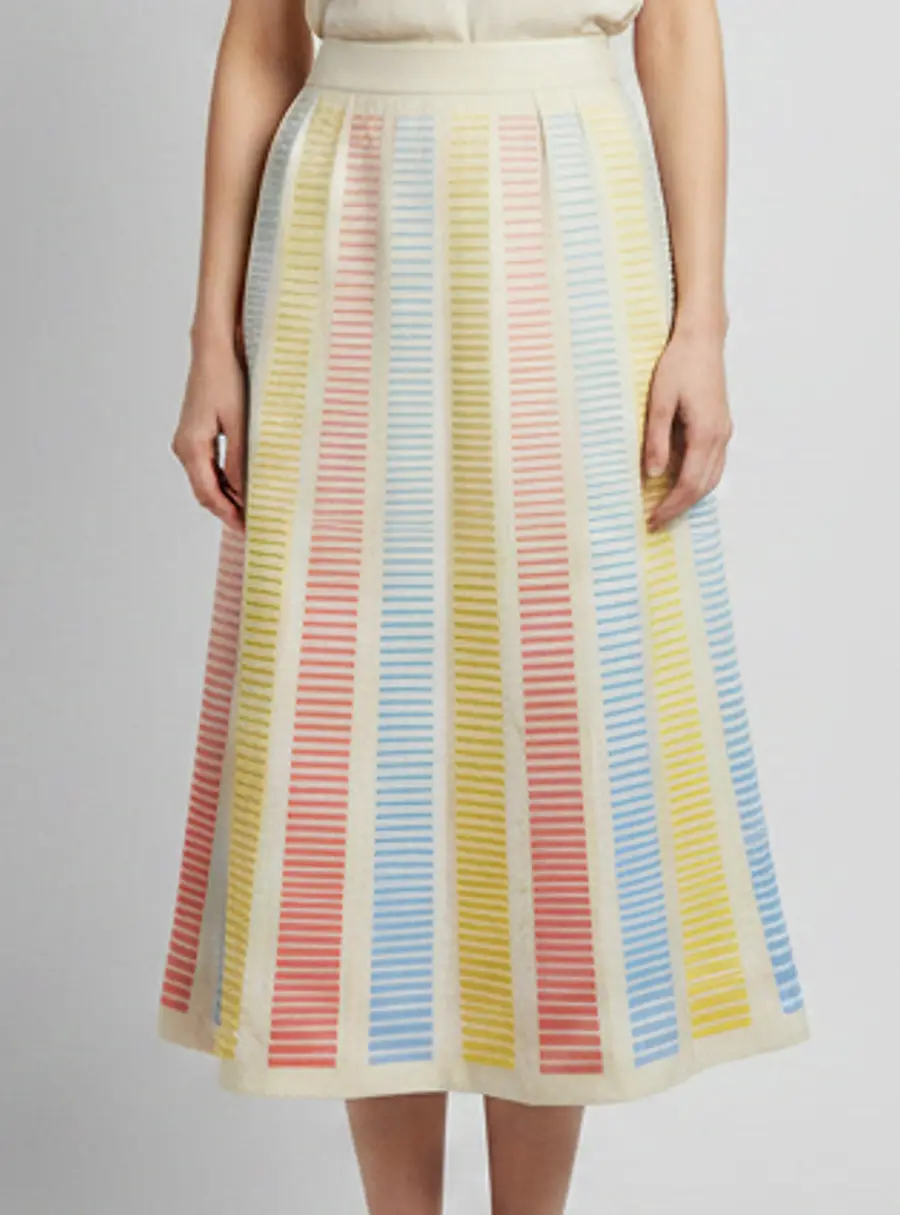 Loro Piana Multicolored Striped Cotton Blend Embroidered Midi Skirt S
