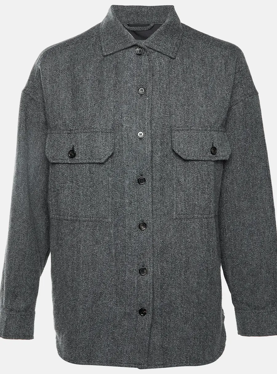 Loro Piana Grey Textured Wool Blend Long Sleeves Darby Overshirt S