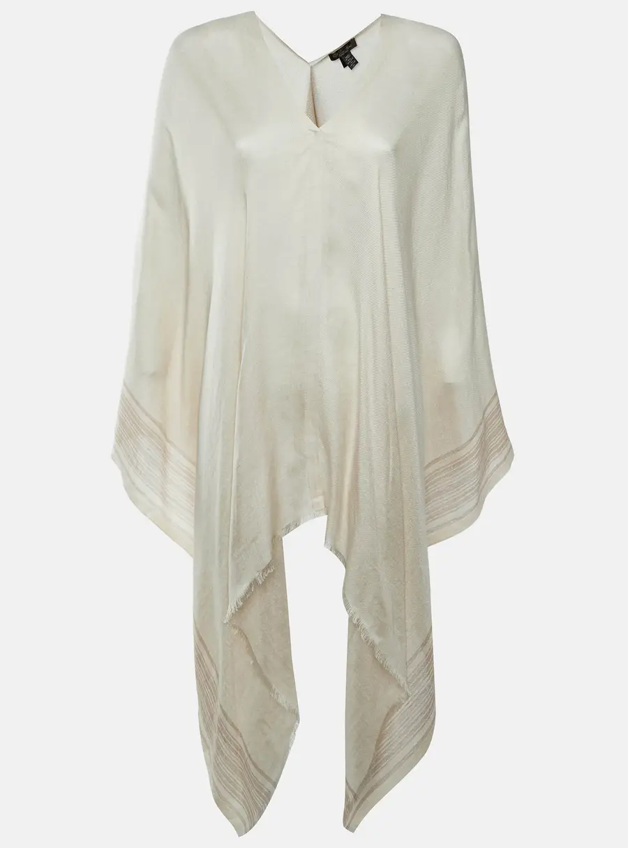 Loro Piana Beige Striped Silk & Linen Poncho One Size