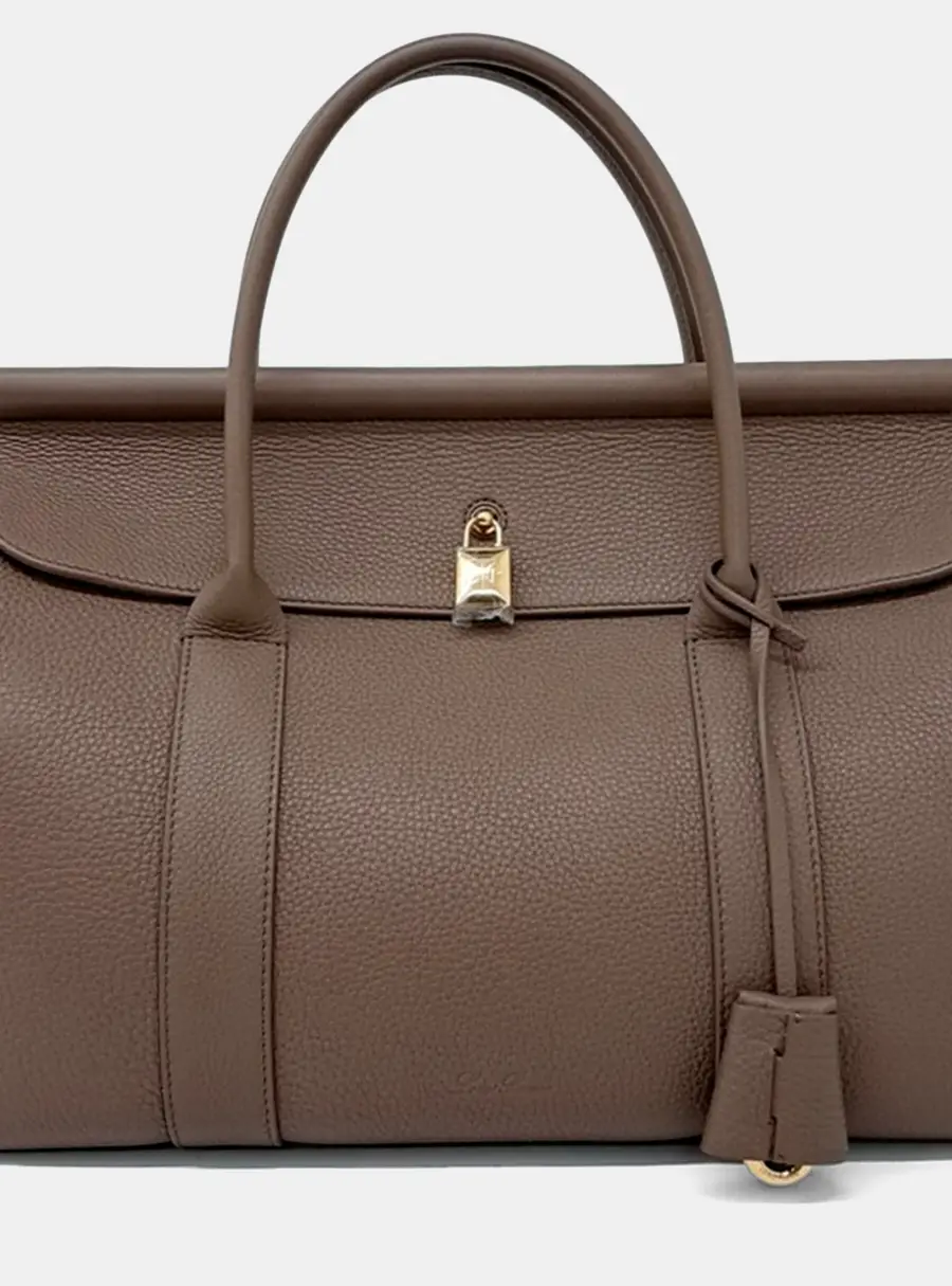 Loro Piana Roombag Large Brown Grained Leather Top Handle Bag