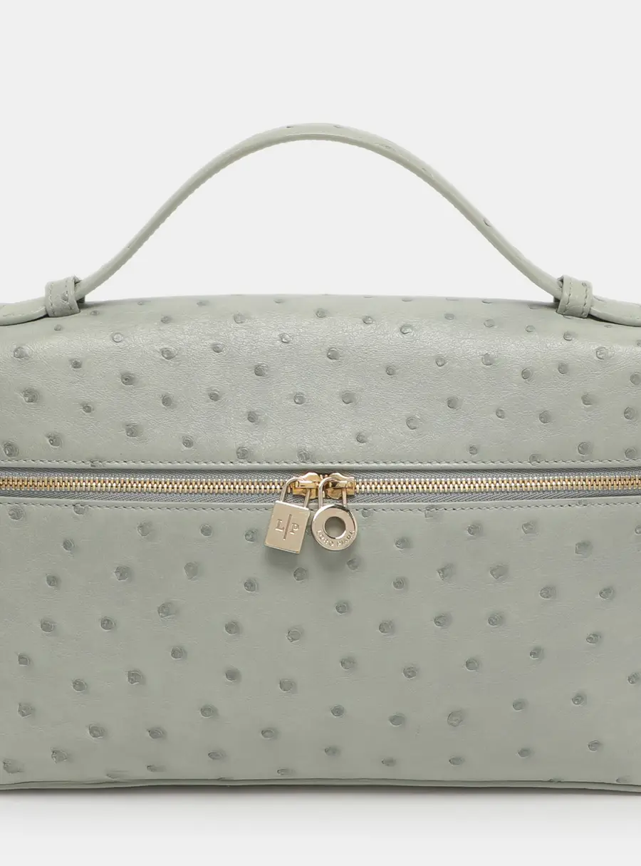 Loro Piana Grey Ostrich Extra Pocket L27 Pouch