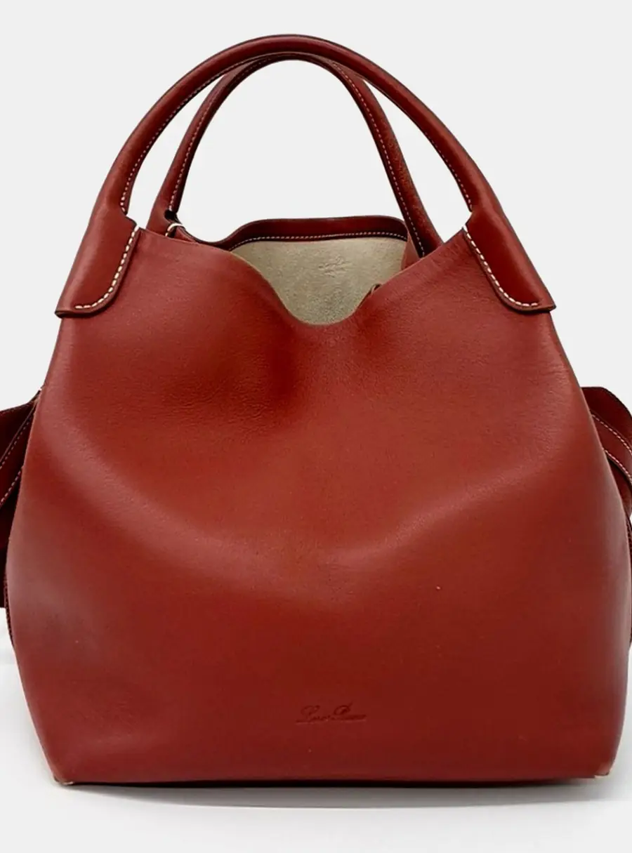Loro Piana Veil Large Brown Leather Top Handle Bag