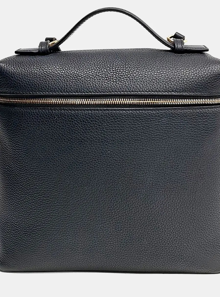 Loro Piana Extra Pocket Backpack Medium Black Grained Leather Backpack Bag