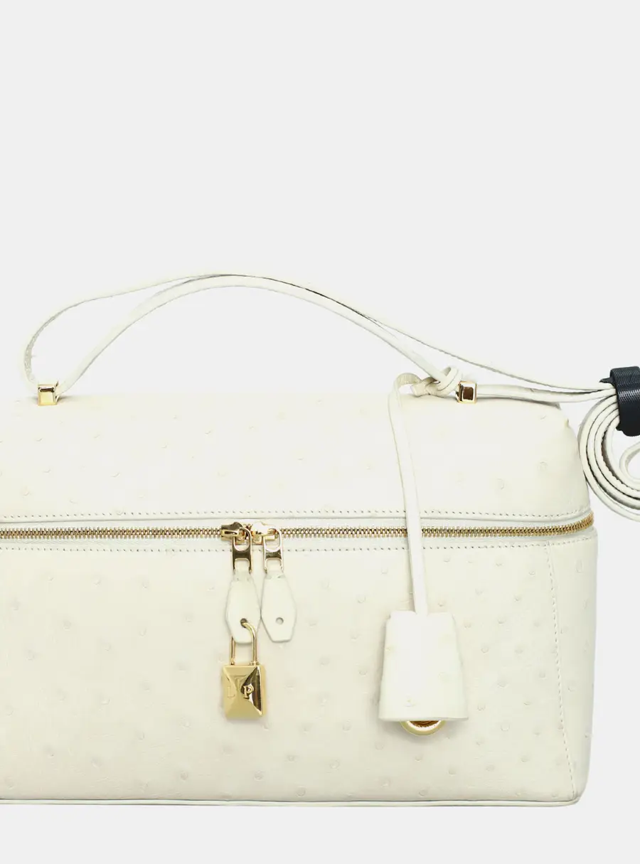 Loro Piana Extra Bag L27 Ivory Ostrich Leather Top Handle Bag