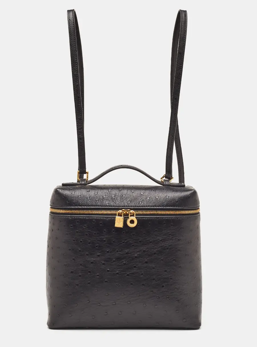 Loro Piana Extra Pocket L23.5 Black Ostrich Backpack